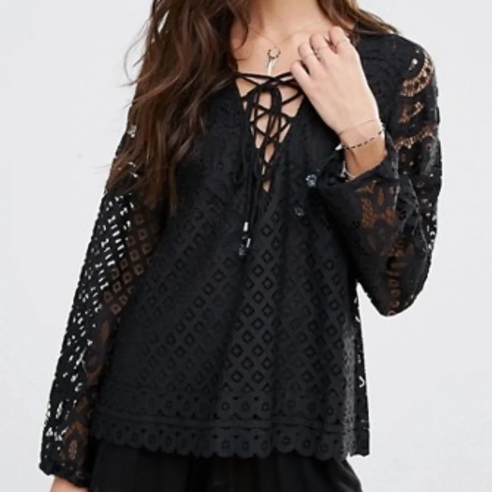 NWT REVOLVE Tularosa Black Lace Puff Long Sleeve with Tie Details Top- S
